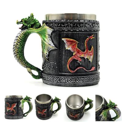 China Viable Retro Viking Tea Mug Pub Bar Mug Tankard Halloween Coffee Mug Stainless Steel Knight Resin Beer Mug Horn Decoration for sale