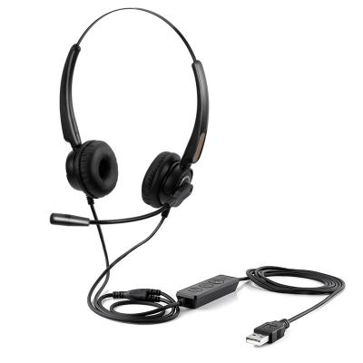 China Soft ear cotton office call center headset, wired headset for computer, daul ear usb headset for sale