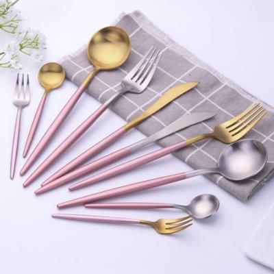 China Sustainable 304 Stainless Steel Gold Flatware Set Powder Spoon Knife Fork Cutlery Set for sale