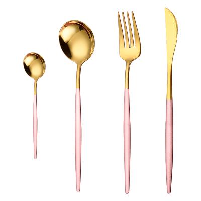 China Factory direct supply viable colorful handle cutlery set gold silver plated stainless steel flatware sets for home hotel for sale