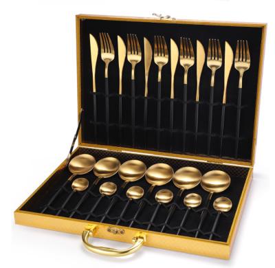 China Viable 24pcs Cutlery Set Luxury Stainless Steel Flatware Set Wedding Gift Spoon And Fork Set With Wooden Case for sale