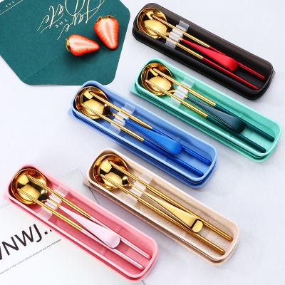 China Travel Stainless Steel Fork Spoon Chopsticks Cutlery Flatware Portable Outdoor Viable Spoon Set for sale