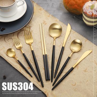 China Viable Stainless Steel Fork Spoon Chopsticks Knife 4pcs Portable Cutlery Set With Wooden Box Hotel Flatware Set for sale