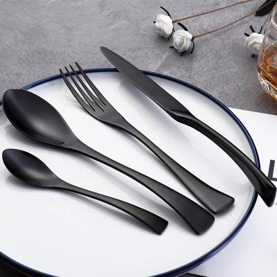 China Sustainable Kitchen Utensils Black Stainless Steel Flat Dinnerware Set 304 Knife And Spoon Dinnerware Set for sale