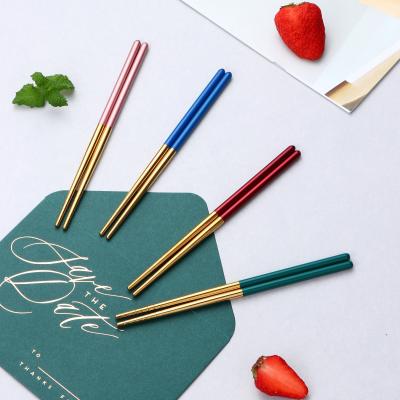 China Stainless Steel Viable Reusable Chopsticks Spoon Set Flatware Chopsticks Cutlery Korean Luxury Spoon Set for sale