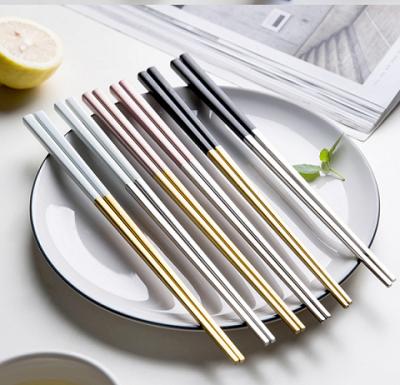 China Sustainable Stainless Steel Chopsticks Titanium Plated Silver And Gold And Rose Gold Metal Chopsticks for sale