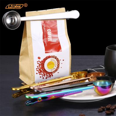 China LZ Food Grade Metal 430 Stainless Steel Coffee Gold Scoop Coffee Doser With Sealing Clip for sale