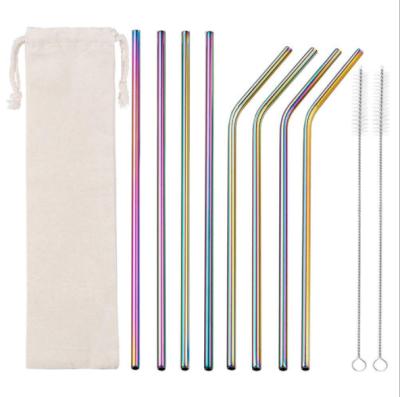 China Viable Reusable Metal Straw Customized Logo Drinking Straws with Cleaning Brush and Bag for sale