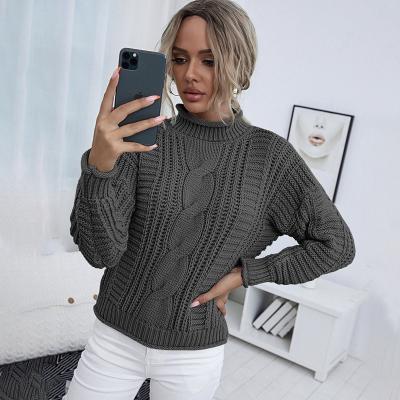 China 2021 Autumn/Winter New Solid Color Long Sleeve Breathable High Neck Knitted Sweater Top Half Pullover Sweater for sale