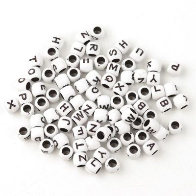 China Jewelry Making Acrylic Barrel Beads Alphabet White Background Black English Letters Big Hole Beads Diy Bead Material for sale