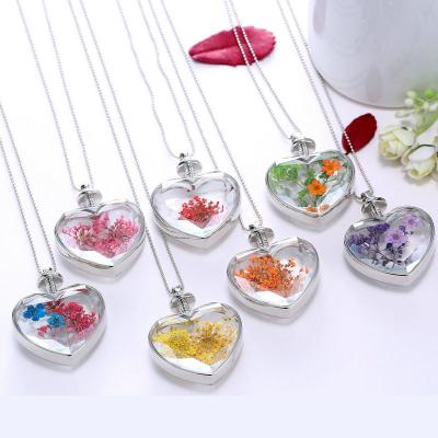 China Crystal Plants Love Casual/Sporty Heart Shaped Pendant Dried Flower Necklace for sale