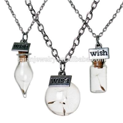 China Crystal Natural Dandelion Seed Glass Bottle Necklace Long Necklace Make A Wish Glass Bead Pendant for sale