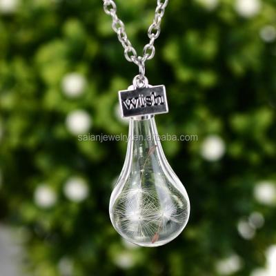 China 2016 New Crystal Wish Bottle Charms Necklace Dandelion Bottle Light Bulb Style Pendant Necklace for sale