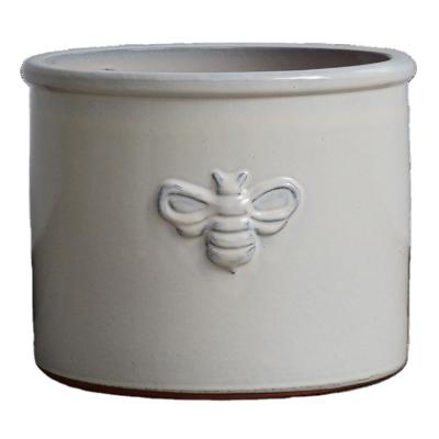 China New Design Europe Design Outdoor Ceramic Flower Pot Cylinder Bee Glazed Pot for sale