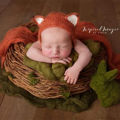 China Newborn baby mohair stretch knit wrap with fox hat photo prop for sale