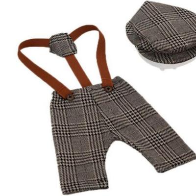 China Breathable Baby Infant Baby Clothing Toddlers British Plaid Pants Photo Props Newborn Baby Props Coveralls Photography Props Hat for sale