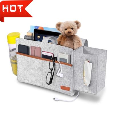 China Bedside Storage Felt Bed Storage Organizer Cart Gray Bedside Lightweight Caddy with Tissue Box and Water Bottle Holder for sale