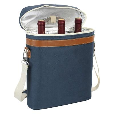 China Insulated Insulated 3 Bottle Insulated Wine Tote Cooler Bag Portable Wine Carrier with Opener and Corkscrew Strap for Beach Travel Picnic for sale