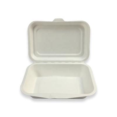 China Disposable Bagasse Meal Prep Lunch Dinner Paper Food Container with Folding Lid Lunch Hamburger Paper Box for sale