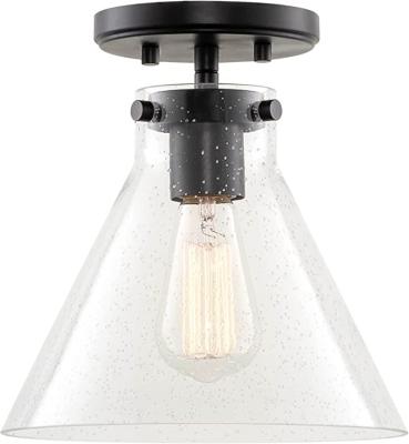 China Bright Industrial Black Semi Flush Mount Ceiling Light for Hallway Porch Kitchen Entrance Cone Mount Glass Bulb Semi Flush Lamp for sale