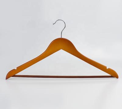 China SHOW Hanger China Factory Clothes, Hotel and Store Wholesale Cherry Color Wood Hanger with Round Bar and Non Slip Design for sale