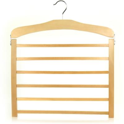 China Bathroom 6 Layer Space Saving Anti Slip Wooden Pants Hanger For Supermarket for sale