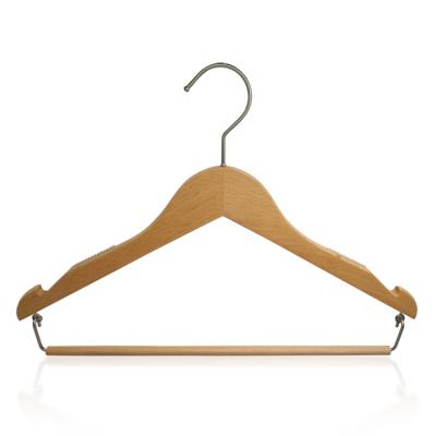 China CLASSIQUE Custom Wooden Hanger with Pants Bar Beech Wood Hangers for Fabric Suits Display for sale