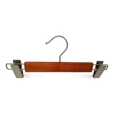 China Modern personalized wooden pants hangers with hook and nickel clips for sale