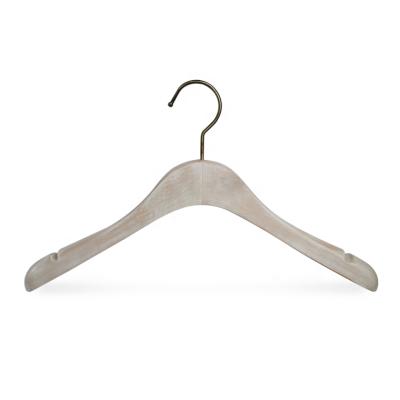 China Personalized Customization Vintage White Washed Wooden Hangers For Fashion Brands Display In Sotres Stores Boutiques for sale