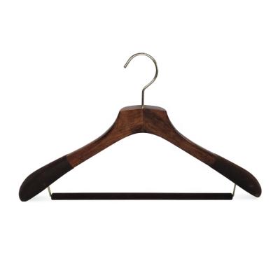 China DISPLAY Customized Antique Wood Suits Hanger With Wider Velvet Shoulder for sale