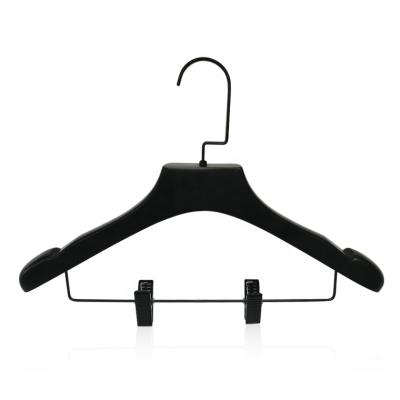 China CLASSIC high quality black wooden hanger with square hooks and black clips for costume display for sale