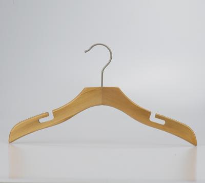 China Vintage Personalized Natural Wooden Dress Hangers With Non Slip Notches Boutique Display Hangers for sale