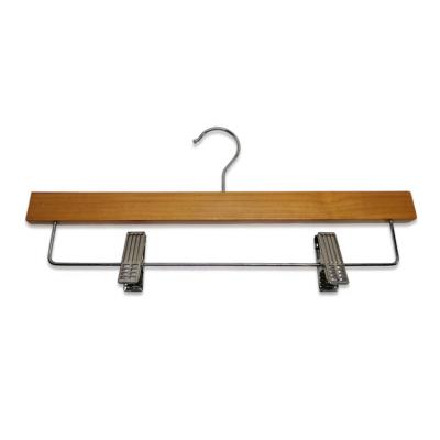 China Modern Wholesale Wood Pants Hanger With Strong Clips For Boutiques Stores for sale