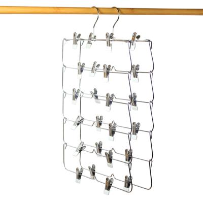 China 6 CLASSIC Tiered Metal Trouser Hanger Black PVC Metal Clip Hangers for sale