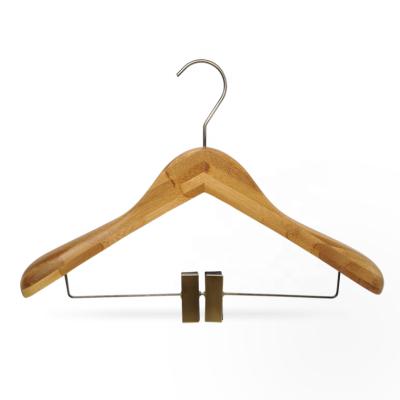 China CLASSIC friendly natural bamboo wooden coat hanger with clip for sale