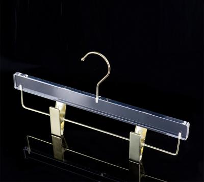 China Customization custom made high quality clear acrylic hangers with gold clips for pants for sale