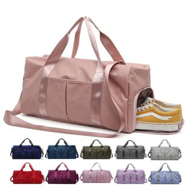 China Custom Logo Luxury Waterproof Nylon Tote Travel Fleece Sports Gym Bag With Divider Shoe Wet Dry Compartment for sale