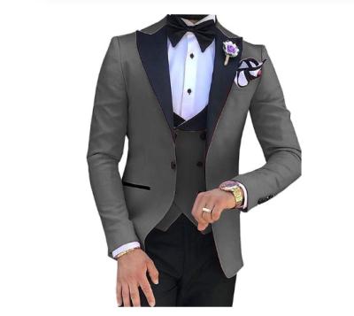 China Custom Crossed Groom Party Lapel Light Gray Formal Turkey Anti-wrinkle 3 Pieces Mens Suit for sale