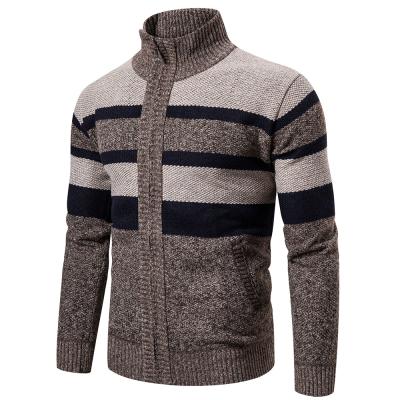 China New Fashion Casual Men's Autumn Cardigan Jacket Anti-wrinkle Long Sleeve Plus Size Comic Collar Zipper Pullover Striped Sweater for sale