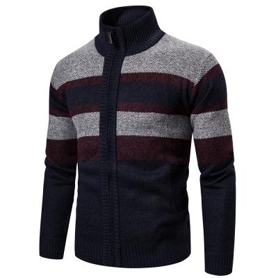 China Anti-wrinkle Korean trend fashion new striped knitted plus size collar men's comic zipper wool for men's sweatshirt sweaters for sale