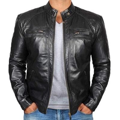 China Vintage Genuine Lambskin Top Zipper Stand Collar Genuine Lambskin Genuine Lambskin Leather Men's Chaqueta Deri Ceket Mens Jacket Waterproof for sale