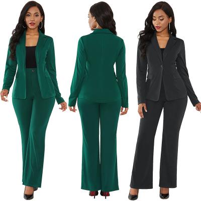 China Anti-Wrinkle Design Solid Color Slim Fit Custom Made Elegant Ladies 2 Pieces Blazer Set Office Business Women Suits for sale