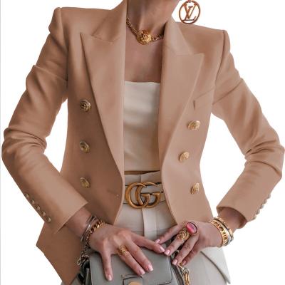 China Anti-Wrinkle Fit News Long Sleeve Cotton Blazer Brown Business Women Suits Long Slim Gorgeous Office Ladies for sale