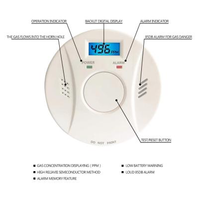 China Co Display Cover Fire Alarm Smoke Detector Digital Display Carbon Monoxide Detector Smoke and White Plastic Carbon Monoxide Detector Alarm for sale