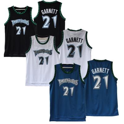 China Anti-Bacterial Kevin Garnett Minnesota Throwback Jerseys #21 Classic Retro Stitched American Basketball Team Vintage Jersey - Blue Black for sale