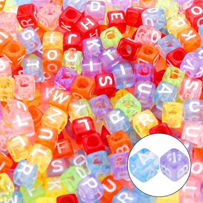 China Transparent Acrylic Letter Mixed Color 6x6mm English Cube Alphabet Letter Beads for sale