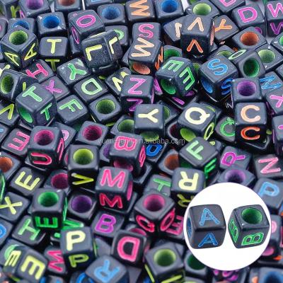 China Letter Acrylic 7x7mm Mixed Color Mixed English Cube Neon Alphabet Letter Beads for sale