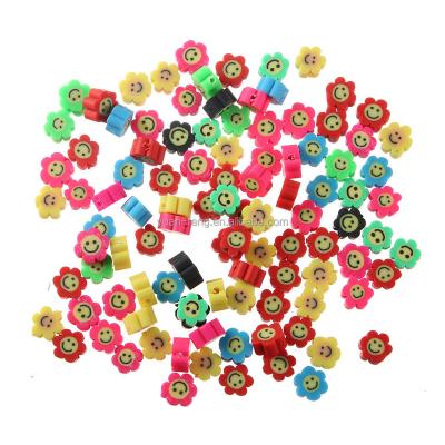 China DIY Craft Handmade Polymer Clay Colorful Smile Sunflower Theme Loose Beads Spacer Charms For Jewelry Crafts Making for sale