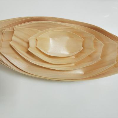 China Disposable Bent Pine Boat Wooden Food Serving Serving Tray for Sushi /Cake Cream /fruit /desert/ice Nuts for Party and Camping for sale