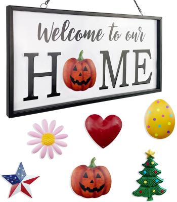 China Eco-Friendly Metal Christmas Welcome Sign Door Plaque For Front Door Metal Wall Decor for sale